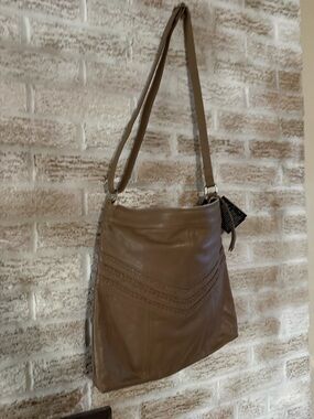 Taupe Leather Crossbody Tote - Women Bags